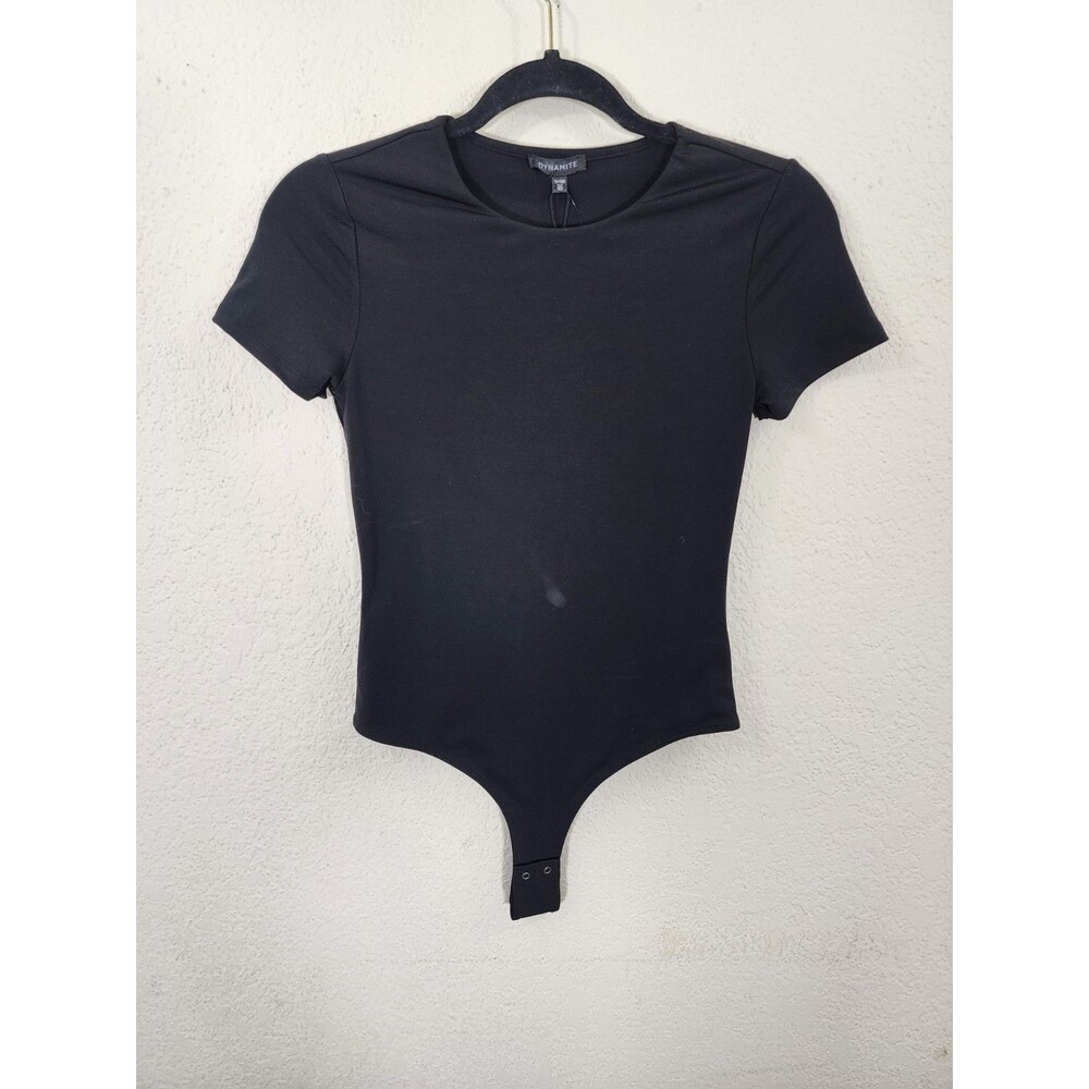 DYNAMITE Womens Bodysuit XS Black Drea Sculpt Short Sleeve Crew Neck NWT
